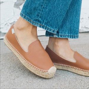 SOLUDOS Women's 9 Leather Platform Smoking Slipper Espadrilles Tan Brown Classic